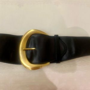 vintage Donna Karan signature wide brass C curve graduated leather belt